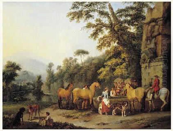 Repos De Cavaliers Aupres D'un Abreuvoir Dans La Campagne
 Italienne Oil Painting by Johann Gottlieb Hackert