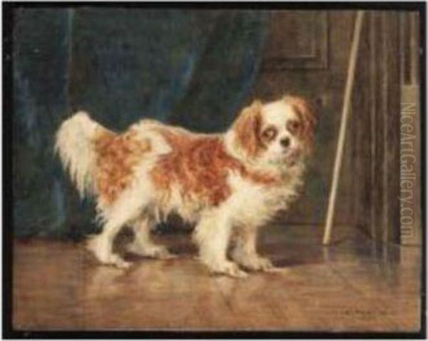 A Blenheim Spaniel By A Door Oil Painting by Nellie Hadden