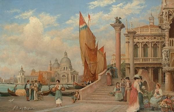 'venice, Corner Of Ducal Palace, Old Library And St Maria Della Salute Oil Painting by Trevor Hadden