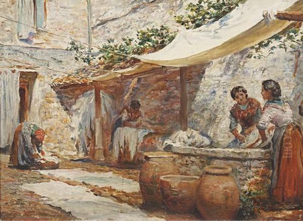 Washer Women Oil Painting by Arthur Trevor Haddon