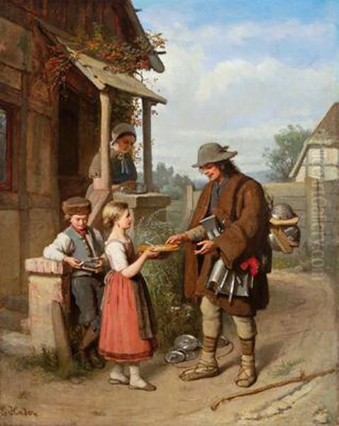 Der Wanderhandler Oil Painting by Ernst Hader