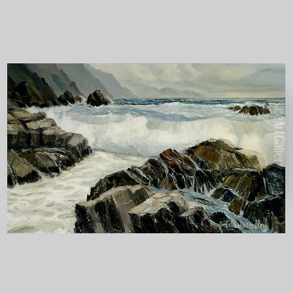 Waves Cashing On The Shore. Oil Painting by William H. Hadley