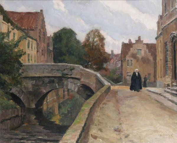 'oude Kaai Brugge' Oil Painting by Leopold Haeck