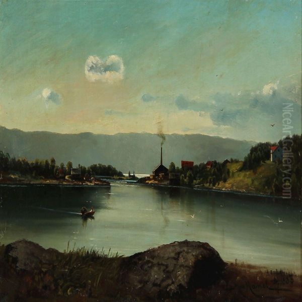 Quite Summer Night Fiord Scene, Presumably From Sweden Oil Painting by Max Haenel