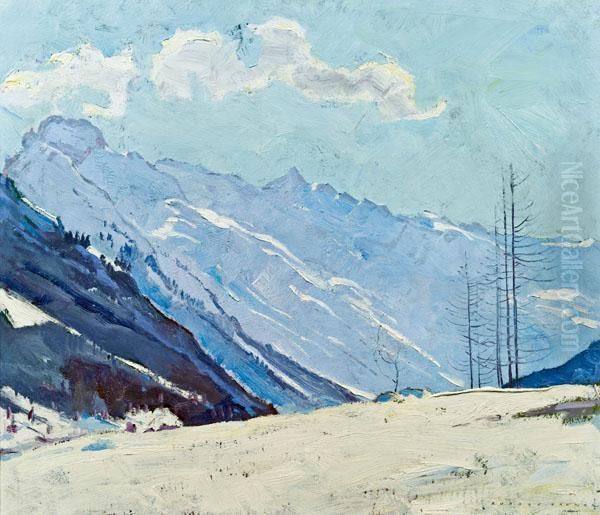 Winter Im Gschnitztal Oil Painting by Rudolf Hafner