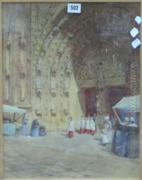 Theportal Of Quimper Cathedral Oil Painting by Mary S. Hagarty