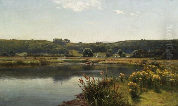 Landscape With Cattle And Pond Oil Painting by Parker Hagarty