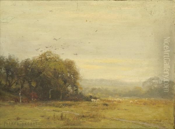 Sheep Grazing In A Landscape Oil Painting by Parker Hagarty