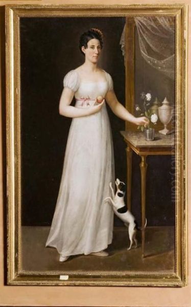 An Elegant Young Lady Oil Painting by Nils Hagelberg