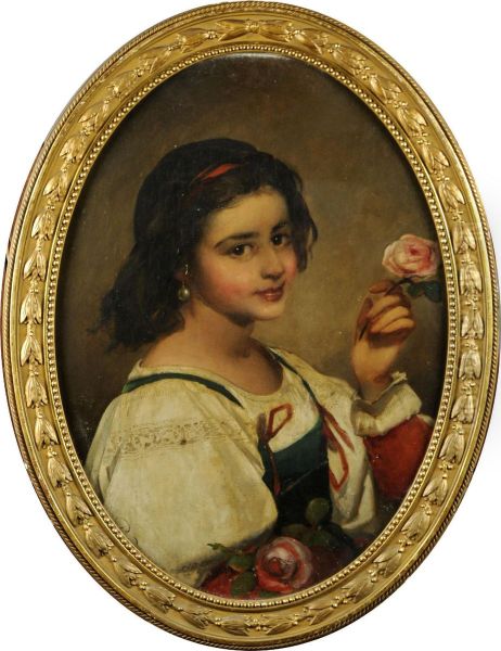 Portrait De Jeune Fille A La Rose Oil Painting by Paul Hagelstein