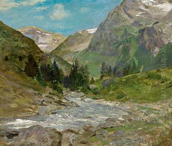 Alpine Landscape With A Mountain Stream Oil Painting by Theodor Joseph Hagen