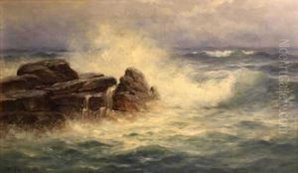 Waves Crashing On A Rocky Coast Oil Painting by Nels Hagerup