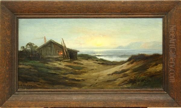 Beachside Cabin With Setting Sun Oil Painting by Nels Hagerup