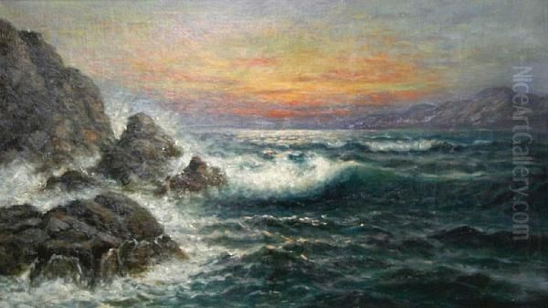 Sunset Over Crashing Waves Oil Painting by Nels Hagerup