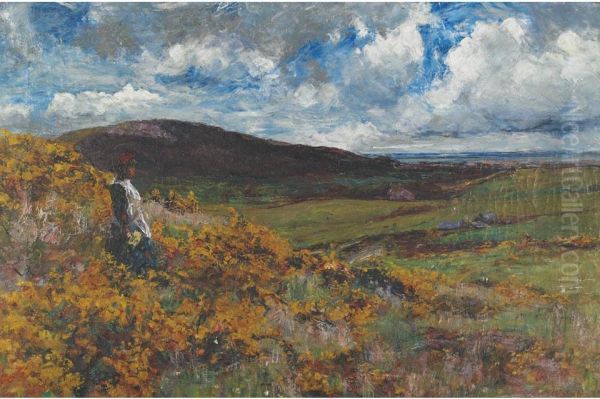 Girl Overlooking A Meadow Oil Painting by Joshua Anderson Hague