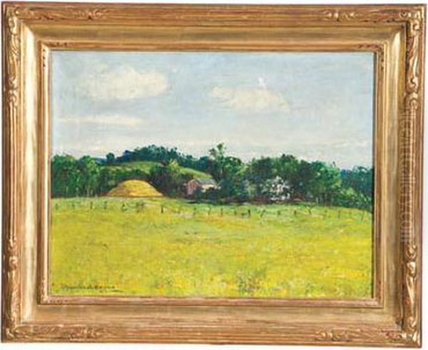 Pleasant Landscape With Fields And Farm Buildings Oil Painting by Maurice Hague