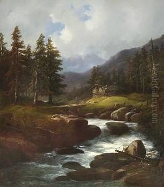 Gebirgslandschaft. Oil Painting by Georg Hahn