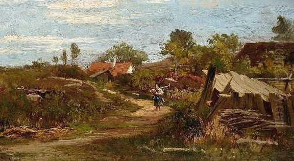 Madchen Auf Dem Heimweg Von Der Feldarbeit Oil Painting by Josef Hahn