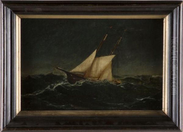 Schooner In Heavy Seas Oil Painting by Josef Hahn