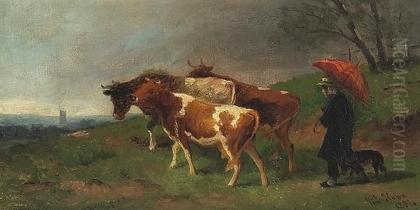 Getting The Cattle Home Oil Painting by William Hahn