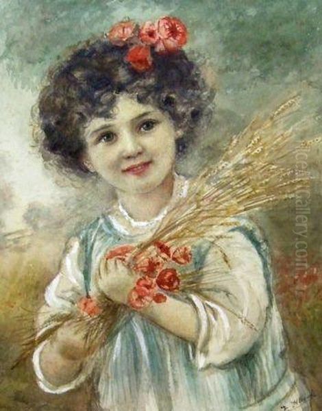 Young Girl Gathering Wheat Oil Painting by Earl Haigh