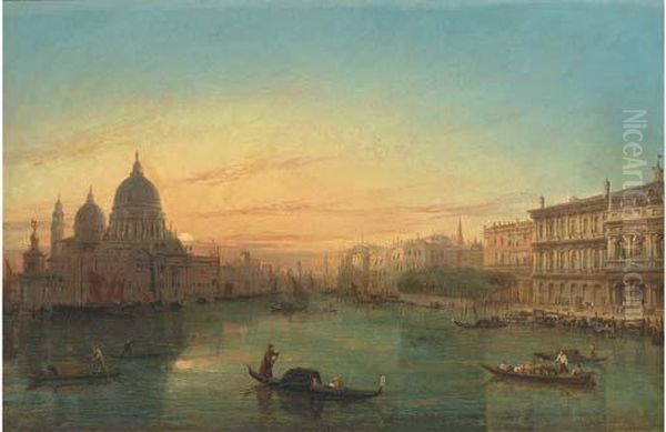 Gondolas On The Grand Canal At Sunset Oil Painting by William Haines