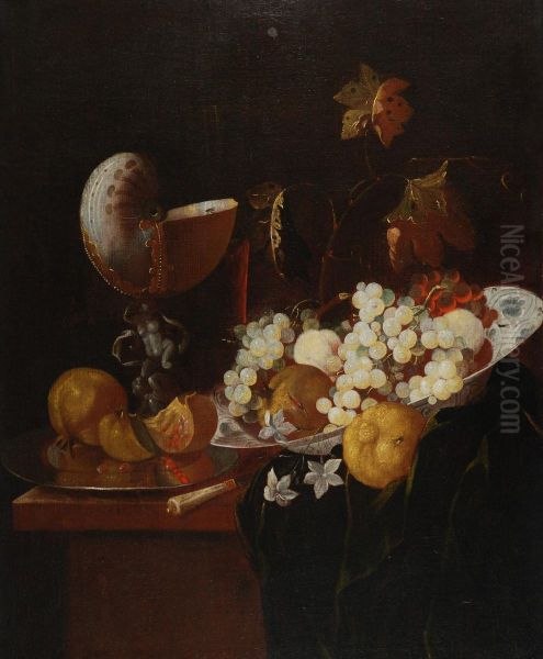 Nautilus, Alzatine In Maiolica E Frutta Oil Painting by Georg Hainz