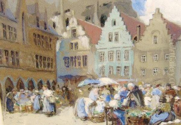 Continental Marketplace Oil Painting by George Charles Haite