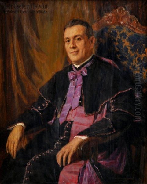 Portret Msgr. Istvana Cselenyiho Oil Painting by Elemer Halasz-Hradil