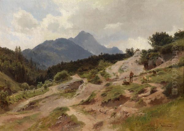 Scene Of The Mittenwald On The Karwendelgebirge Oil Painting by Ludwig Halauska