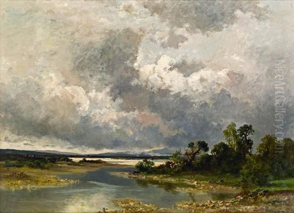 Flusslandschaft Oil Painting by Fritz Halberg-Krauss