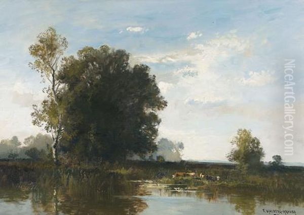 Auenlandschaft Mit Weidenden Kuhen Oil Painting by Fritz Halberg-Krauss