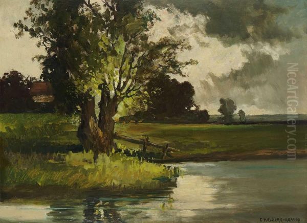 Uferlandschaft. Oil Painting by Fritz Halberg-Krauss