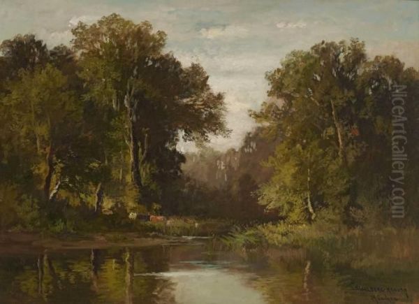 Rinder Am Waldteich Oil Painting by Fritz Halberg-Krauss