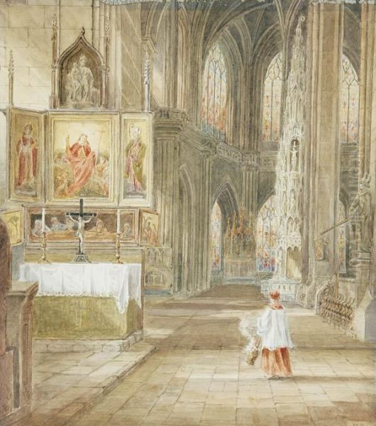 Interior Of Gothic Cathedral Oil Painting by William Matthew Hale