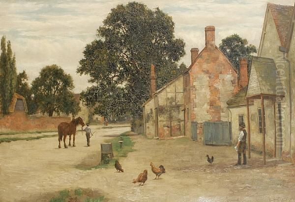 A Village Street Oil Painting by Richard William Halfnight