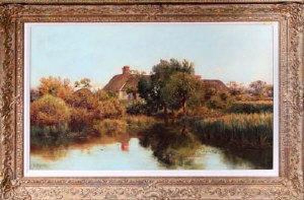 Thatched Cottage By A River Oil Painting by Richard William Halfnight