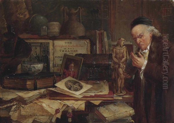 Studying The Old Authors Oil Painting by Charles Halkerston