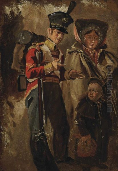 A Non-commissioned Officer Of The Light Infantry And Other Figures Oil Painting by Charles Halkerston