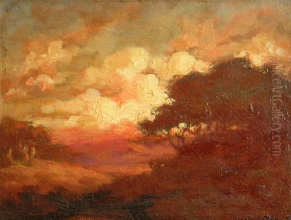 Sunset In The Oaks Oil Painting by Leola Hall Coggins