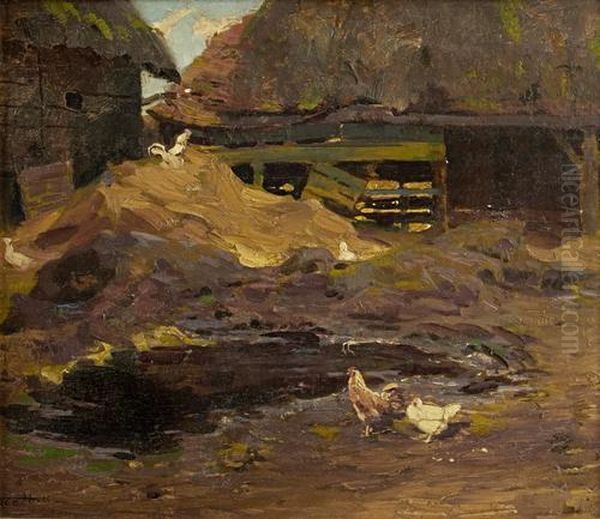 On A Cottage Farm Oil Painting by Frederick Hall