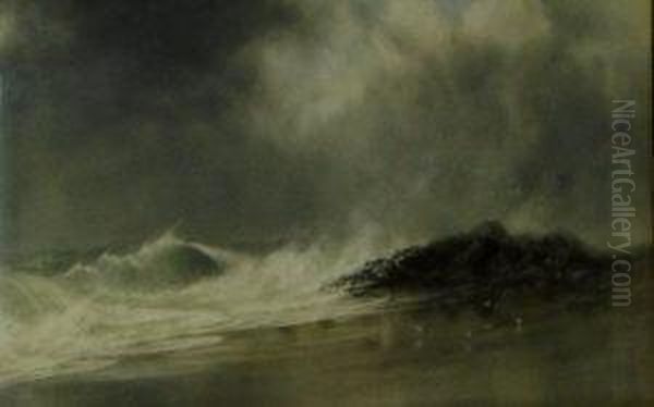 Scottish Coastal Scene, Breaking Surf Oil Painting by George Lowthian Hall