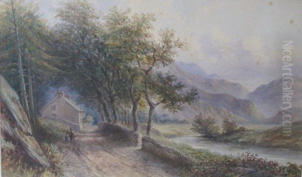 Flusslandschaft Mit Haus Am Wegesrand Oil Painting by Hall George P. & Son