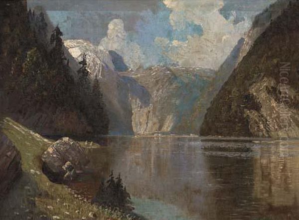 Norwegian Fjord Oil Painting by Harald R. Hall