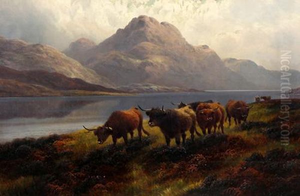 'highland Roamers Loch Maree N.b.' And 'highland Cattle Loch Ness N.b.' Oil Painting by Henry R. Hall