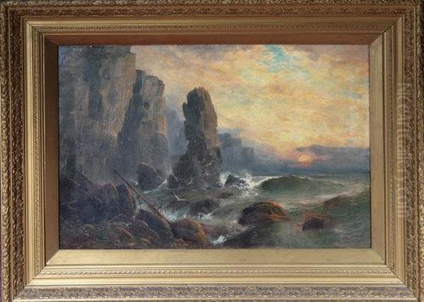 Sunset Cornwall Oil Painting by Henry R. Hall