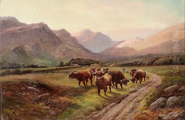 The Crofter's Herd, Glen Nevis, Argyllshire Oil Painting by Henry R. Hall