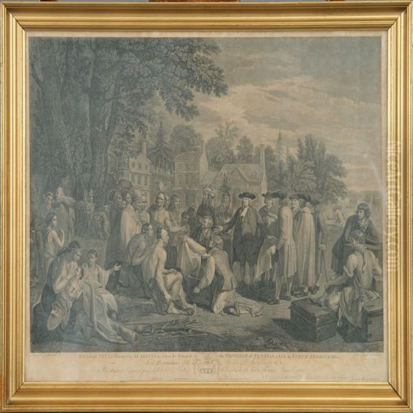 William Penns, Threaty With The Indians, When He Founded The Province Of Pensylvania In North America 1681 Oil Painting by John Hall