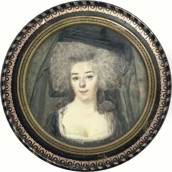 A Lady, In Black Dress And Wearing A Veil On Her Powdered Hair Oil Painting by Peter Adolf Hall