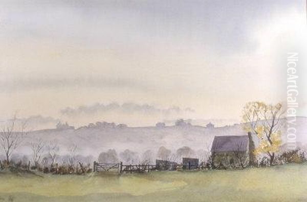 October Mist Near Ludlow Oil Painting by William Hall